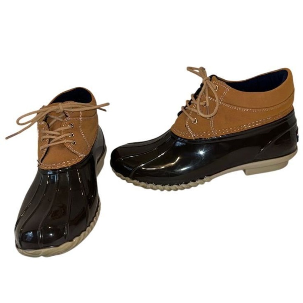 Tommy Hilfiger Duck Boots 8 Women's Brown Tan‎ Lace Up Ankle Rain Boots